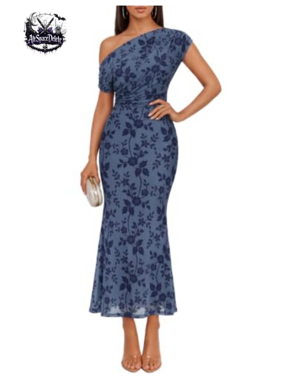 Off Shoulder Floral Mesh Mermaid Maxi Cocktail Wedding Guest Dress